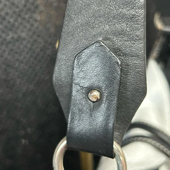 Cats (Made In Spain) Black and White Leather Bag w/Cherry Charm Approx. 13x9 x 2 - Picture 9 of 17